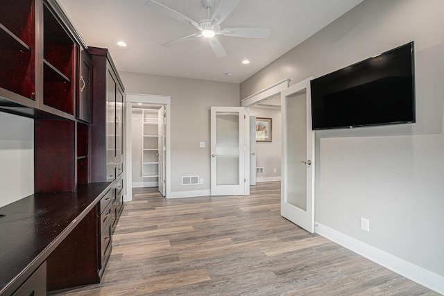 23772 Wilson Rd, Sturgis, MI 49091 - interior space with french doors, light wood-style floors, ceiling fan, recessed lighting, and baseboards