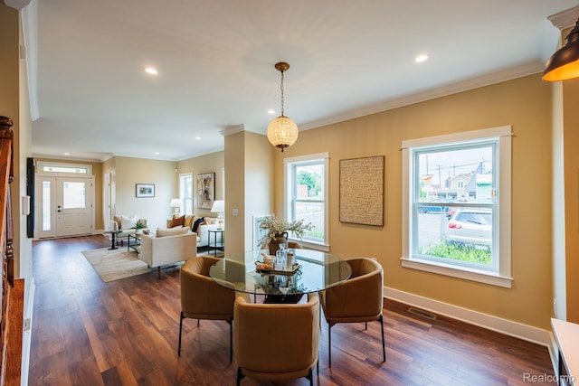 215 W Fifth Ave Unit 2, Flint, MI 48502 - dining room featuring plenty of natural light, recessed lighting, dark wood-type flooring, and crown molding