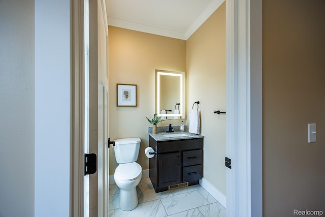 215 W Fifth Ave Unit 2, Flint, MI 48502 - half bath with ornamental molding, vanity, and marble finish floors