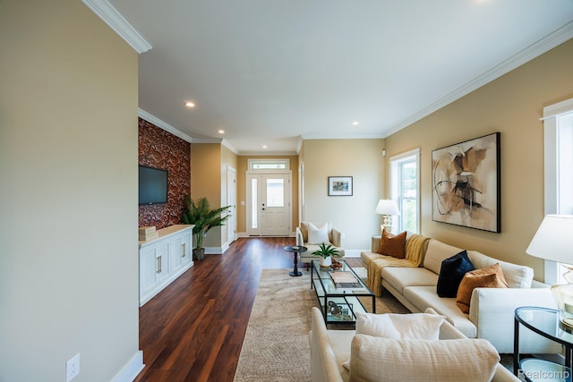 215 W Fifth Ave Unit 2, Flint, MI 48502 - living room with plenty of natural light, dark wood finished floors, recessed lighting, and crown molding