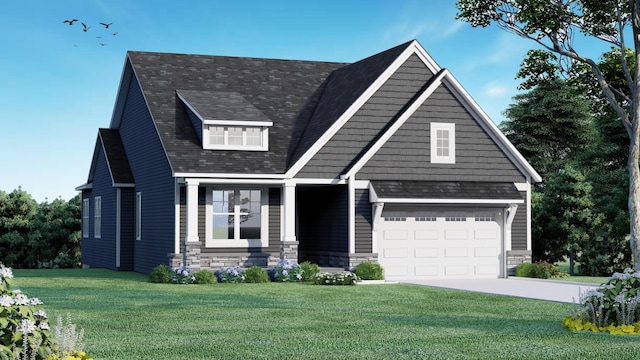 2748 Woodhaven Ct SW Unit 03, Byron Center, MI 49315 - view of front of property with a front yard, roof with shingles, concrete driveway, a garage, and stone siding