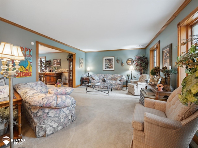 9705 Burning Tree Dr, Grand Blanc, MI 48439 - living room with carpet flooring, ornamental molding, and plenty of natural light