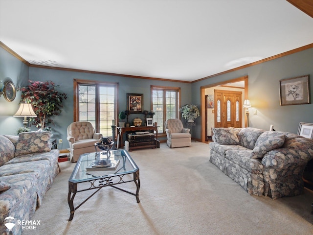 9705 Burning Tree Dr, Grand Blanc, MI 48439 - carpeted living area with crown molding