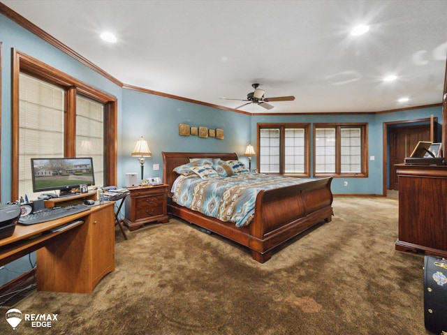 9705 Burning Tree Dr, Grand Blanc, MI 48439 - bedroom with ornamental molding, carpet flooring, recessed lighting, and a desk