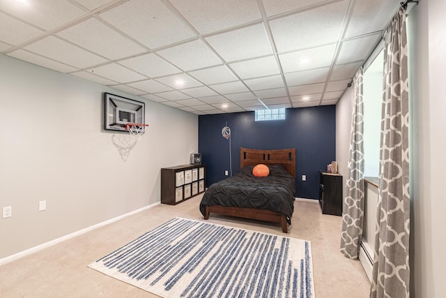 8680 Bennett St SE, Ada, MI 49301 - bedroom featuring carpet, recessed lighting, baseboards, a baseboard radiator, and a paneled ceiling