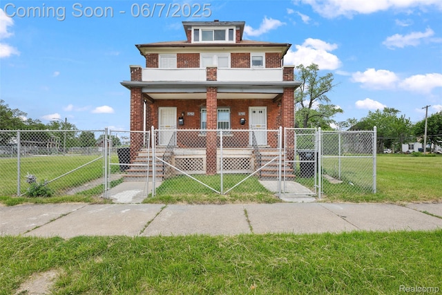 5792 Lawton, Detroit, MI 48208 - traditional style home with a gate, a porch, and brick siding