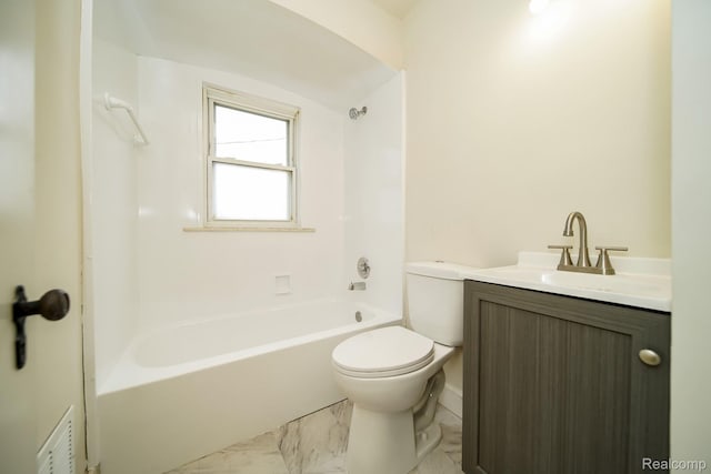 15400 Sprenger Ave, Eastpointe, MI 48021 - bathroom with toilet, vanity, shower / bathtub combination, and marble finish floors