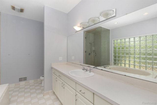 2479 Waterfront Dr, Brighton, MI 48114 - full bathroom with vanity, a bath, toilet, and a stall shower