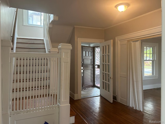 70 Colorado St, Highland Park, MI 48203 - entryway with wood-type flooring, stairway, crown molding, and baseboards