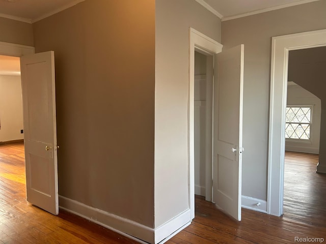 70 Colorado St, Highland Park, MI 48203 - hallway featuring crown molding, hardwood / wood-style flooring, and baseboards
