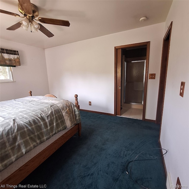 3827 Woodland Dr, Metamora, MI 48455 - bedroom featuring carpet, baseboards, and ceiling fan