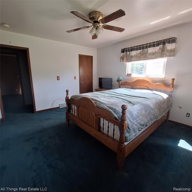 3827 Woodland Dr, Metamora, MI 48455 - bedroom featuring carpet floors, baseboards, and a ceiling fan