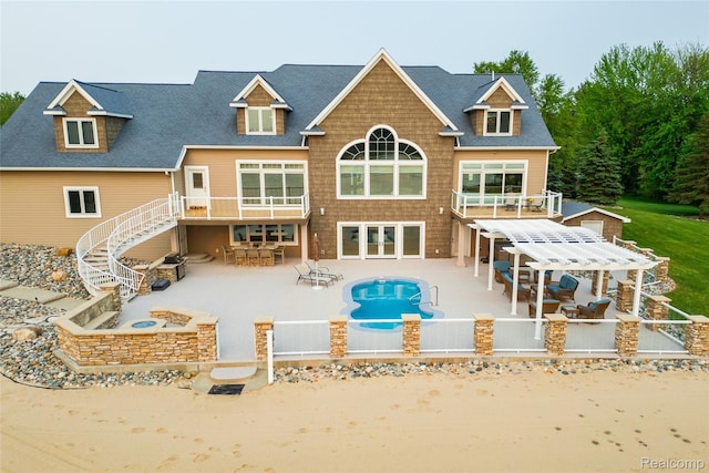 6312 S Graham Rd, Saint Charles, MI 48655 - rear view of property with a fenced backyard, stairs, outdoor dining area, and roof with shingles
