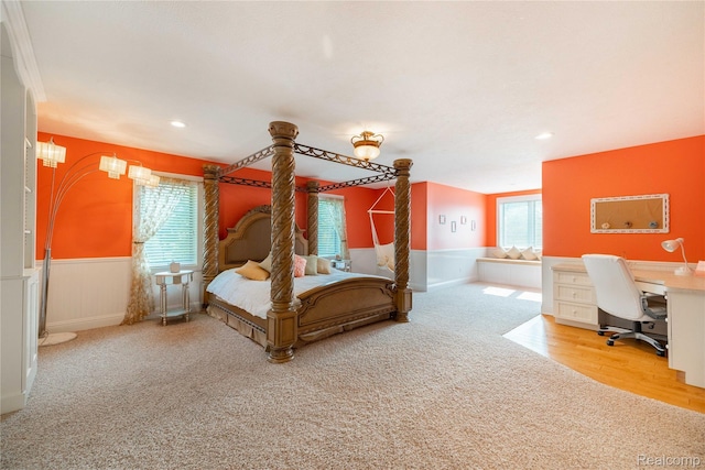 6312 S Graham Rd, Saint Charles, MI 48655 - carpeted bedroom with wainscoting, an office area, and recessed lighting