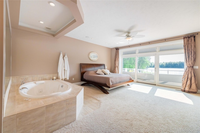 6312 S Graham Rd, Saint Charles, MI 48655 - bedroom featuring access to exterior, carpet floors, and ceiling fan