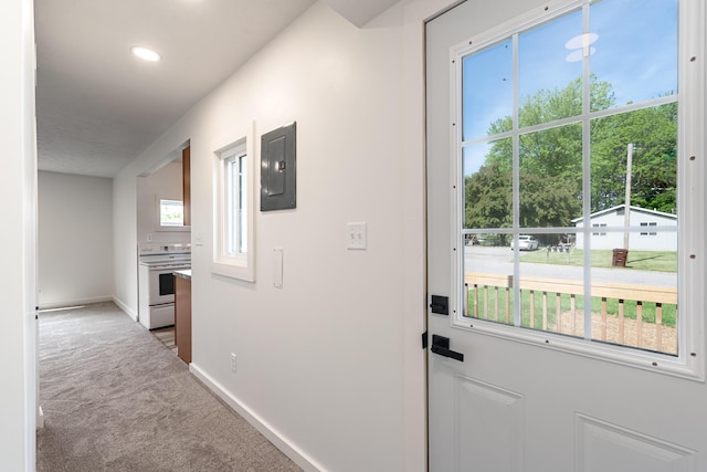 607 S Mill St, Saint Louis, MI 48880 - corridor featuring electric panel, carpet, baseboards, and recessed lighting