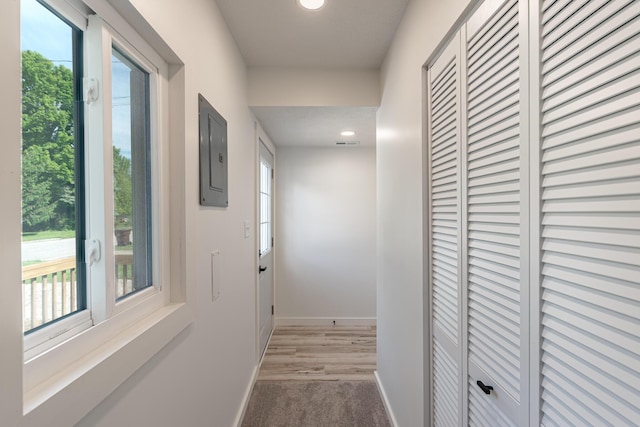 607 S Mill St, Saint Louis, MI 48880 - corridor with electric panel, plenty of natural light, recessed lighting, and baseboards