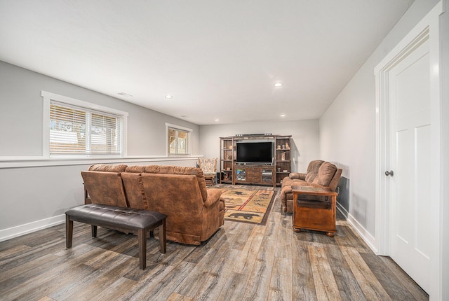 1749 Fairview Dr, Allegan, MI 49010 - living room with wood finished floors, baseboards, and recessed lighting
