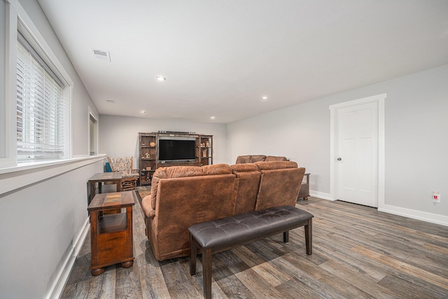 1749 Fairview Dr, Allegan, MI 49010 - living area featuring wood finished floors, baseboards, and recessed lighting