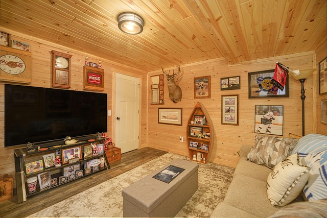 1749 Fairview Dr, Allegan, MI 49010 - living area with wooden walls, wood ceiling, and wood finished floors