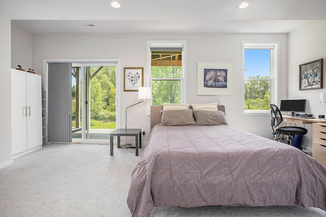 2990 Stoke Way, Ann Arbor, MI 48105 - bedroom featuring access to exterior, multiple windows, recessed lighting, and carpet flooring