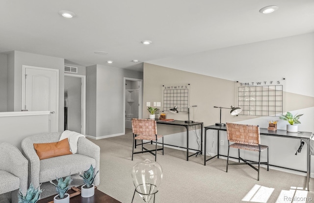 709 Risdon Trl S, Saline, MI 48176 - living room featuring carpet flooring, recessed lighting, a desk, and baseboards