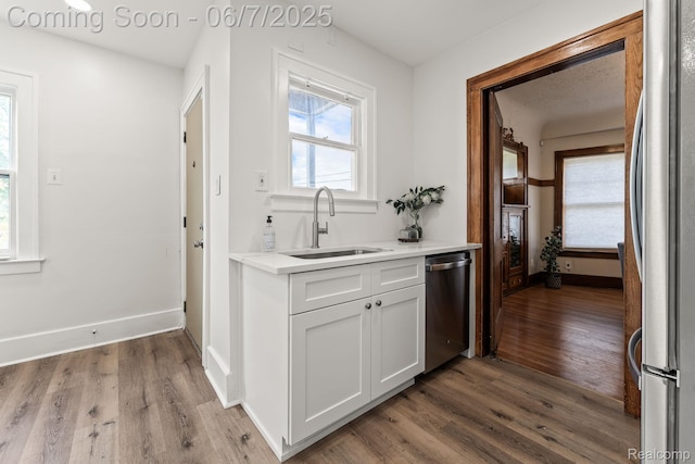 5302 Burns St, Detroit, MI 48213 - kitchen featuring stainless steel appliances, a sink, wood finished floors, light countertops, and baseboards