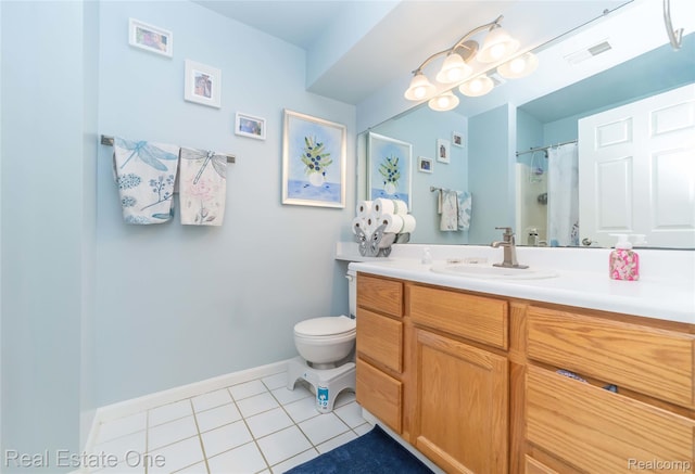 12267 Saint Andrews Way, Fenton, MI 48430 - full bathroom with tile patterned flooring, vanity, toilet, baseboards, and a shower with curtain