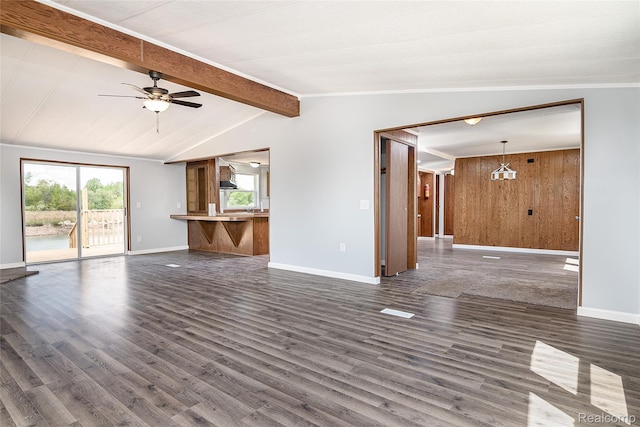 5730 Cavendar Dr, Mount Pleasant, MI 48883 - unfurnished living room with dark wood-type flooring, baseboards, and ceiling fan