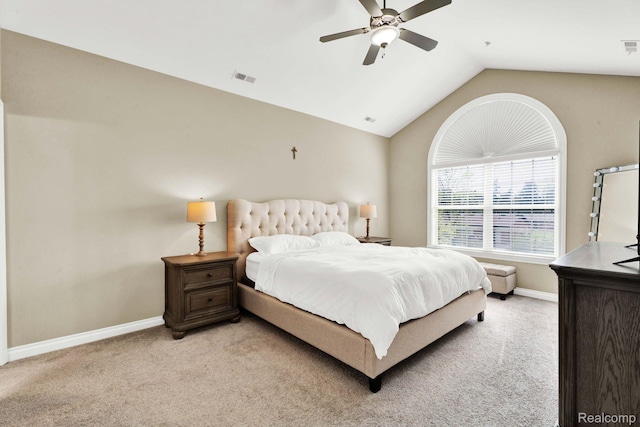 48888 Amanda Ln, Shelby Twp, MI 48317 - bedroom featuring baseboards, light colored carpet, vaulted ceiling, and a ceiling fan