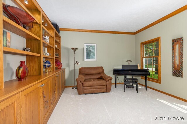 6574 Gran Via Dr NE, Rockford, MI 49341 - sitting room with crown molding, baseboards, and light carpet