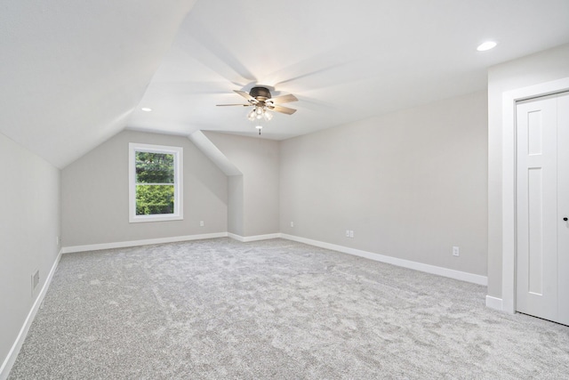 233 Markus Glen Dr, Plainwell, MI 49080 - additional living space featuring carpet floors, recessed lighting, a ceiling fan, baseboards, and lofted ceiling