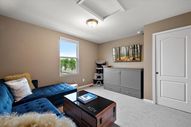 2765 Polson St, Ann Arbor, MI 48105 - living room featuring carpet, baseboards, and attic access