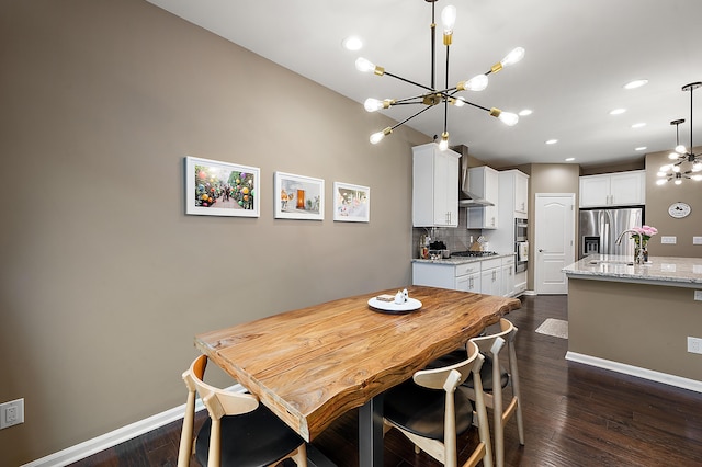 2765 Polson St, Ann Arbor, MI 48105 - dining area with a chandelier, dark wood-type flooring, recessed lighting, and baseboards
