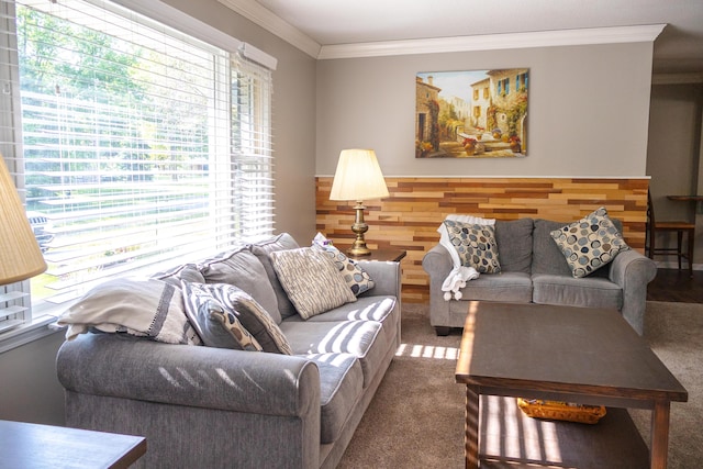 4873 Terrace Ln, Saint Joseph, MI 49085 - carpeted living area featuring ornamental molding