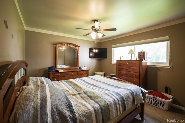 17733 Deering St, Livonia, MI 48152 - bedroom featuring carpet flooring, a ceiling fan, and ornamental molding