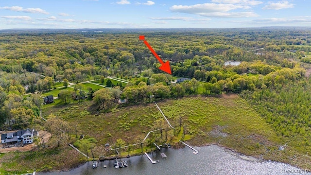 12150 Shaffer Rd, Davisburg, MI 48350 - aerial overview of property's location featuring a heavily wooded area and a nearby body of water