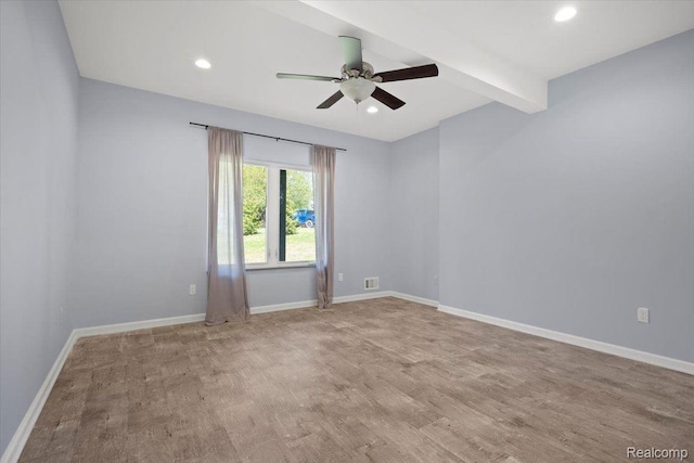 12150 Shaffer Rd, Davisburg, MI 48350 - spare room with a ceiling fan, wood finished floors, baseboards, recessed lighting, and beam ceiling