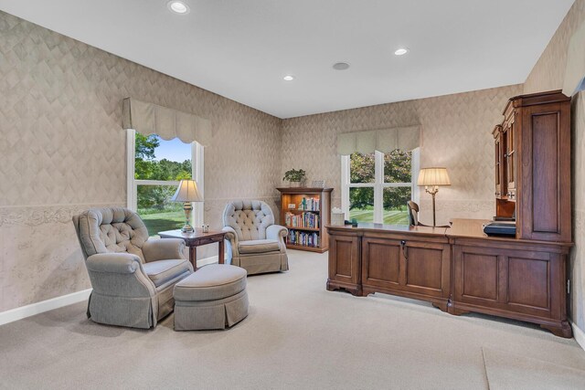 10575 Darrel Dr, Hanover, MI 49241 - living area featuring wallpapered walls, carpet, recessed lighting, and baseboards
