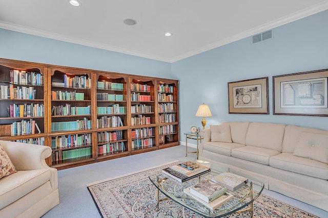 10575 Darrel Dr, Hanover, MI 49241 - carpeted living area featuring ornamental molding, recessed lighting, and baseboards