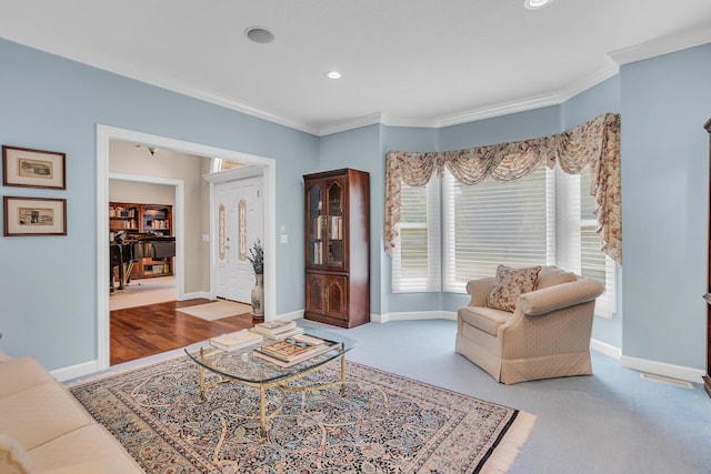 10575 Darrel Dr, Hanover, MI 49241 - living area featuring crown molding, baseboards, and recessed lighting