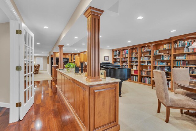 10575 Darrel Dr, Hanover, MI 49241 - office featuring decorative columns, wood finished floors, recessed lighting, and french doors