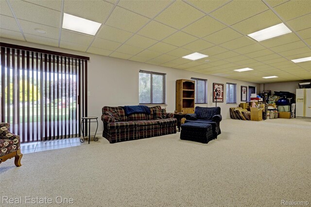 2338 Malena Ln, Oxford, MI 48371 - living room with a drop ceiling and carpet floors