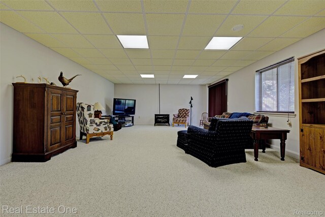 2338 Malena Ln, Oxford, MI 48371 - living area with carpet flooring and a drop ceiling