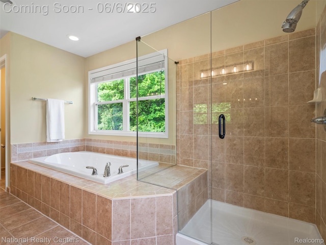 3924 High Grove Way, Lake Orion, MI 48360 - bathroom with a stall shower, a garden tub, tile patterned flooring, and recessed lighting