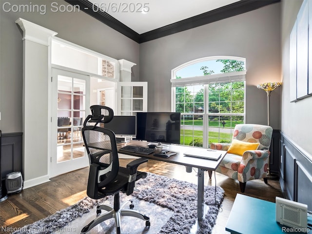 3924 High Grove Way, Lake Orion, MI 48360 - office area with crown molding, wood finished floors, and wainscoting