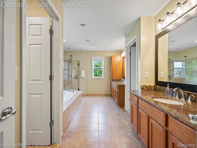 3924 High Grove Way, Lake Orion, MI 48360 - full bath with a stall shower, two vanities, tile patterned flooring, and a bath