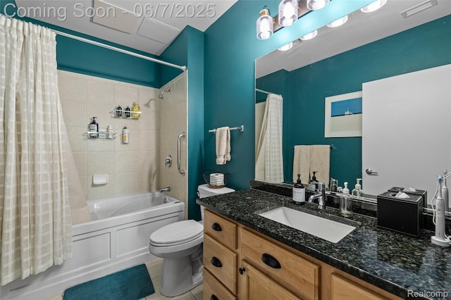 100 W 5th St Unit 504, Royal Oak, MI 48067 - full bath with shower / tub combo with curtain, toilet, vanity, and tile patterned floors