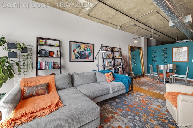 100 W 5th St Unit 504, Royal Oak, MI 48067 - living area featuring wood finished floors and attic access