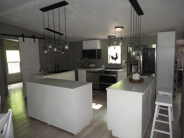 1920 S 15th St, Niles, MI 49120 - kitchen with a textured ceiling, appliances with stainless steel finishes, light wood-style flooring, a sink, and white cabinetry